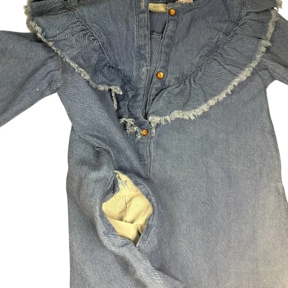 ZARA Blue Baby Girl Denim Ruffle Tunic Dress 18–24 Months Chambray - Picture 3 of 7